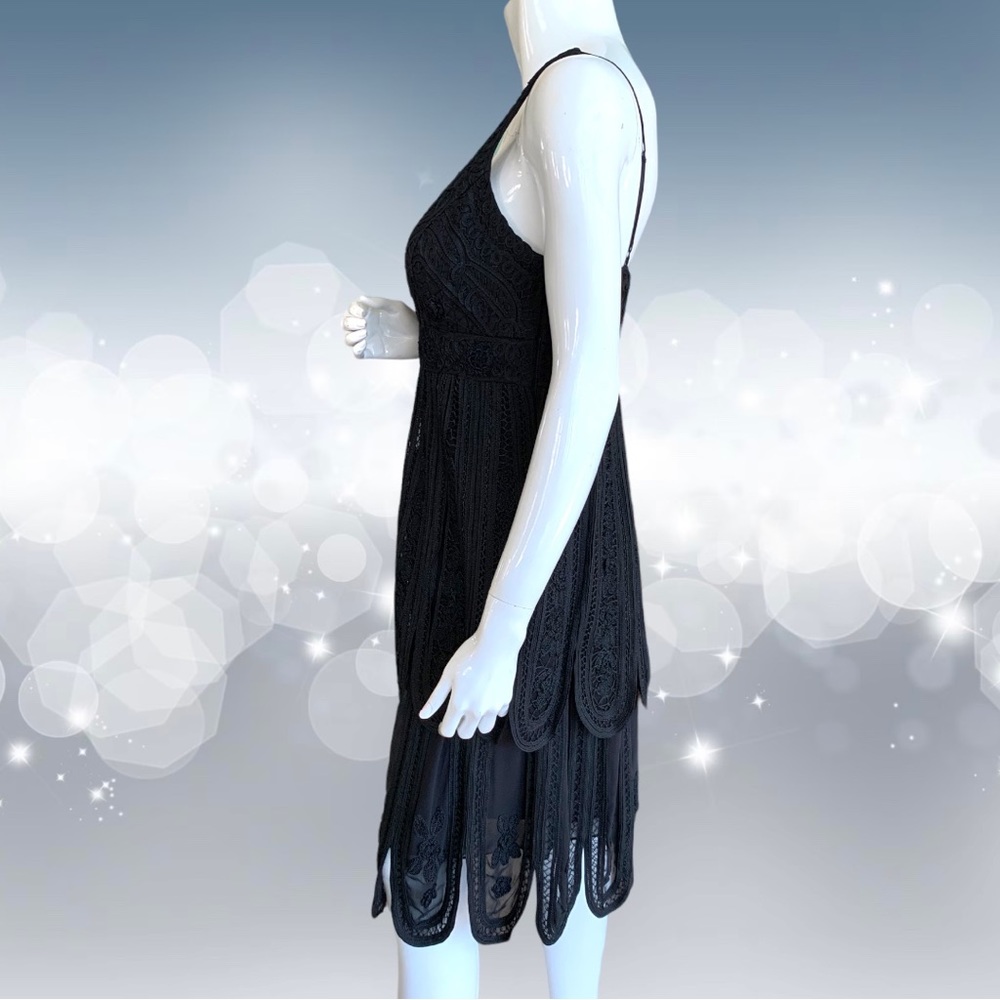 SUE WONG BLACK EMBROIDERED LACE COCKTAIL DRESS. WOMEN’S SIZE 8 - Picture 2 of 13